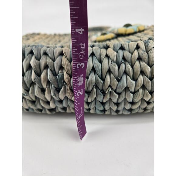 Coastal Cottage Woven Straw Flower Embellished Handbag Purse Ann Taylor - Picture 6 of 11